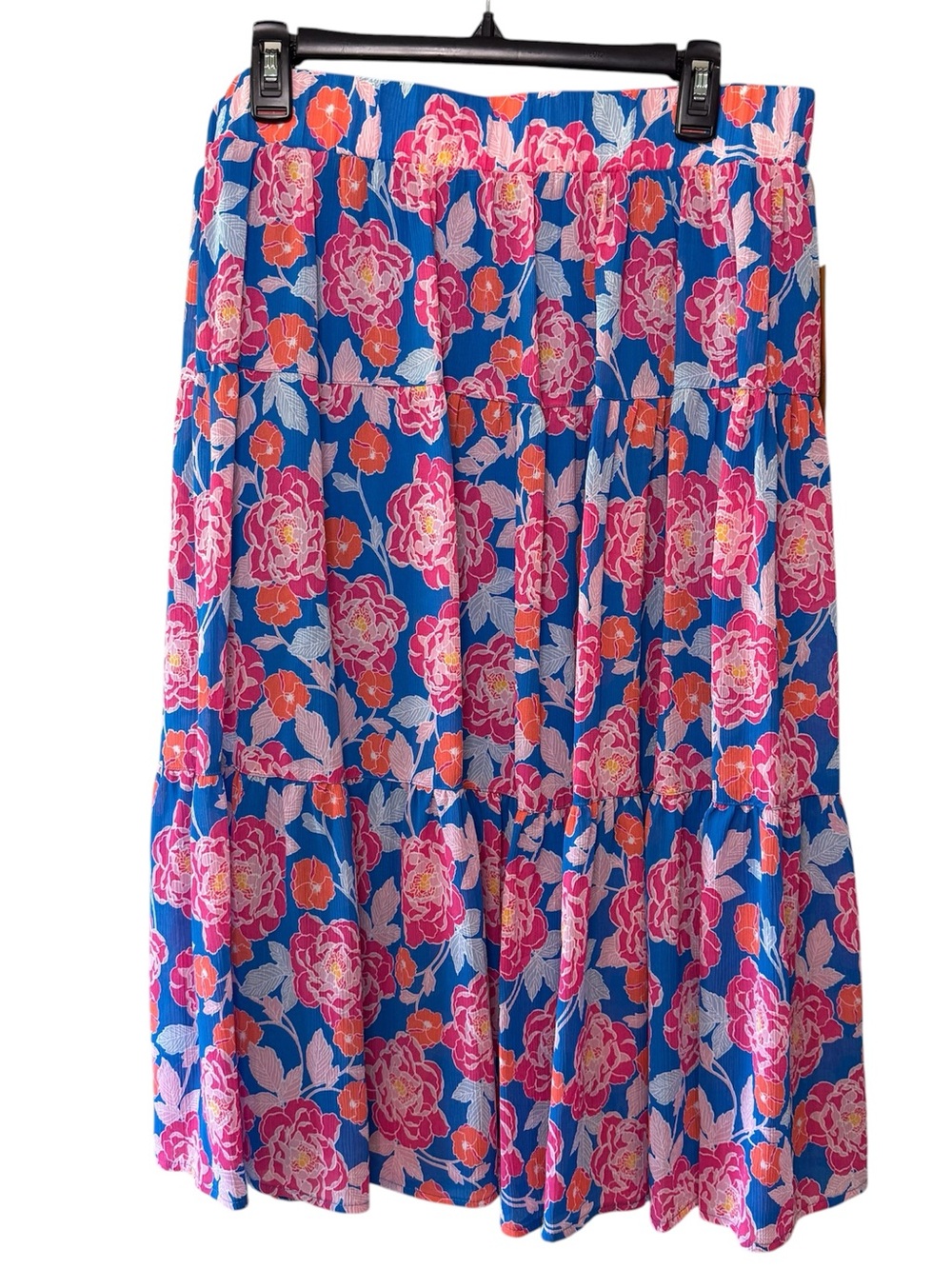 Ruby Rd. Bright Blooms Floral Tiered Midi Skirt
